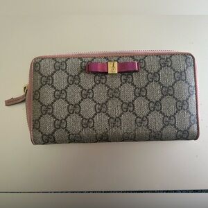 GUCCI Monogram GG Logo Ribbon PVC Zip Around Long Wallet